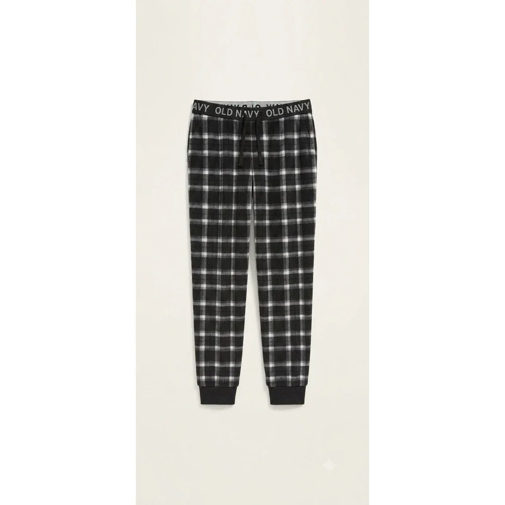 Old Navy Boys Black White Plaid Fleece Jogger Pajama Pants Size M 8 Sleepwear